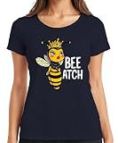 BEE ATCH T shirt pour femme Motif reine des abeilles et abeille coquine avec couronne, bleu marine, XXL