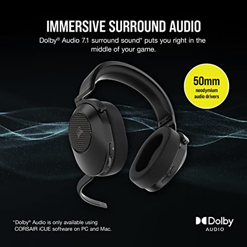 Corsair Hs65 Wireless Gaming Headset - Low-Latency 2.4Ghz Wireless Or Bluetooth®, Dolby® Audio 7.1 Surround Sound, Lightweight, Omni-Directional Microphone, On-Ear Audio Controls - Carbon #TOP3