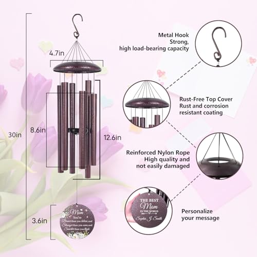 Image of Best Mom Gifts from Daughters, Anniversary Birthday for Mother, Custom Mom Wind Chime 32 inch for Mother, Outdoor Windchime Decoration