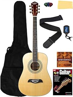 Oscar Schmidt OG5 3/4-Size Kids Acoustic Guitar - Natural Learn-to-Play Bundle with Gig Bag, Tuner, Strap, Picks, Instructional Book/DVD, and Polishing Cloth