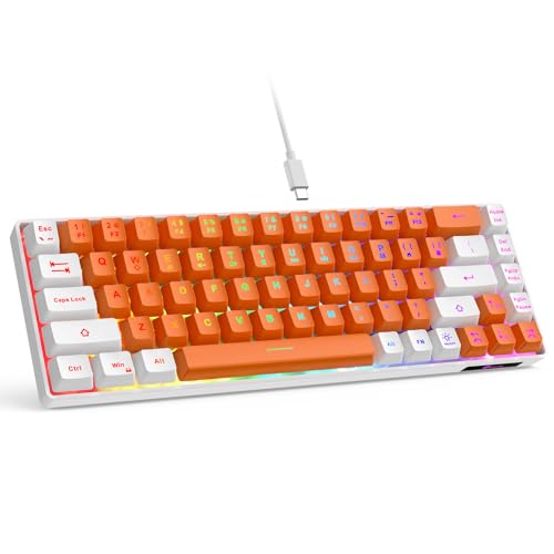 Image of GEODMAER 65% Gaming Keyboard, LED Backlit Mini Wired Keyboard, Ultra-Compact Anti-Ghosting No-Conflict 68 Keys Membrane Gaming Wired Keyboard for PC Laptop Windows Gamer(Orange-White)