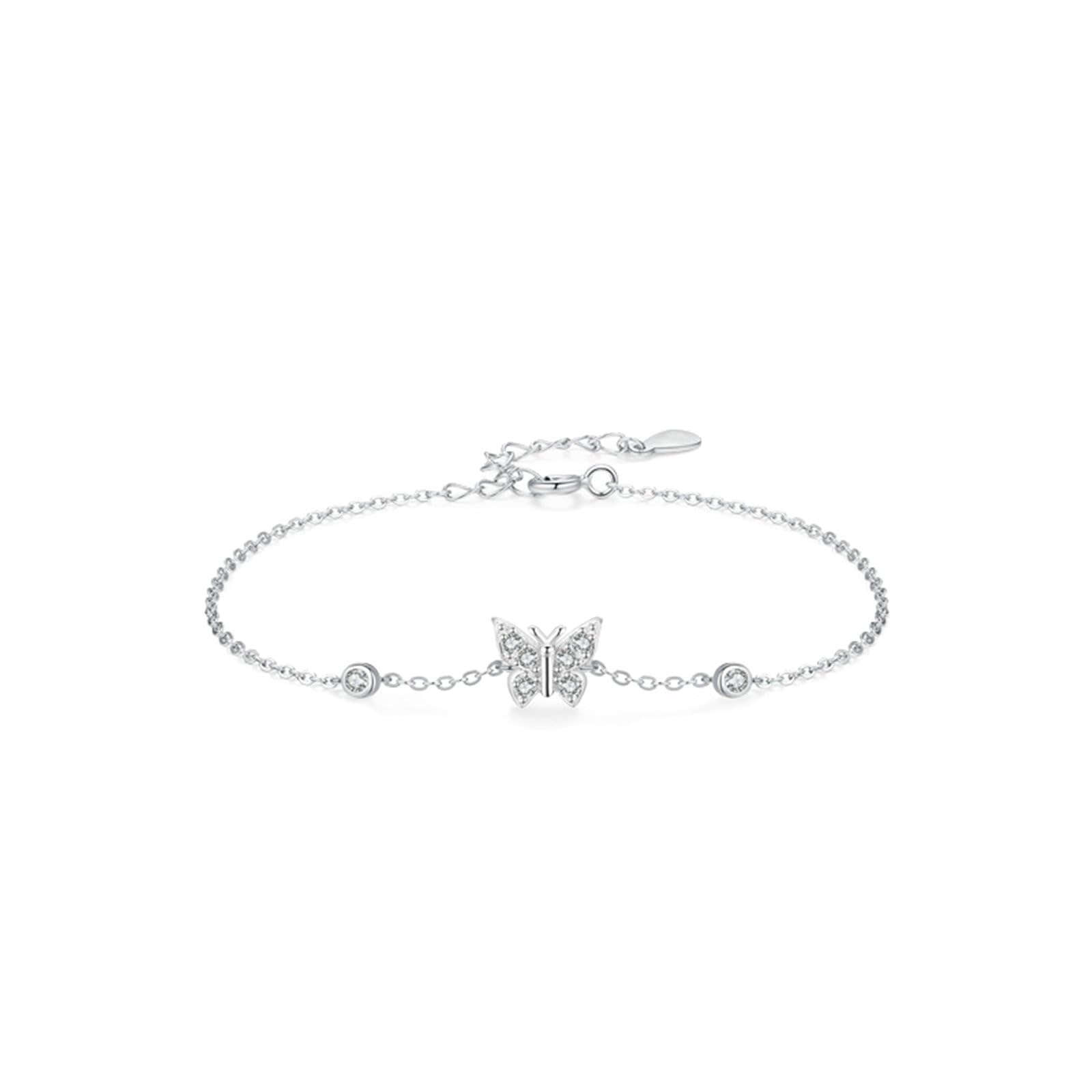 Au 375/585/750 Bracelets en or blanc véritable pour femme, bijoux papillon avec diamant, bracelets or blanc 9 K/14 K/18 K