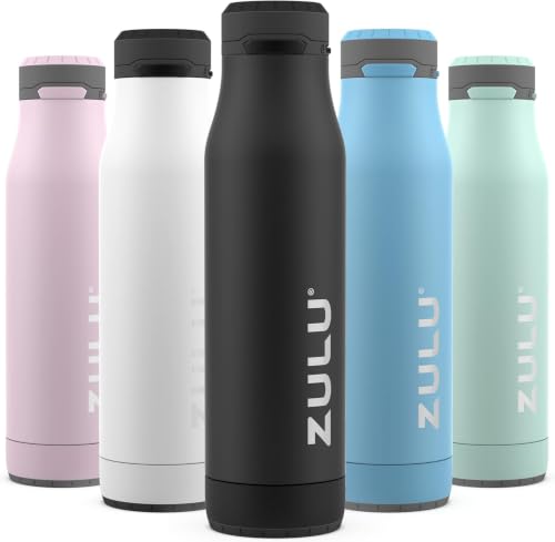 Image of Zulu Ace 24oz Vacuum Insulated Stainless Steel Water Bottle with Chug Spout | Leak-Proof Locking Lid and Removable Base |Reusable Bottle for Cycling Sports Gym Travel Bicycle Bottle Cage | Black