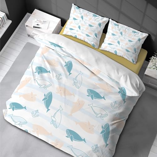 JGGXHM Sea Dolphin Animals Duvet Cover Set Colorful Patterns Decorative 3 Piece Bedding Set Ocean Animal Bedding for Boys Kids 90x190cm -50x75cm*2