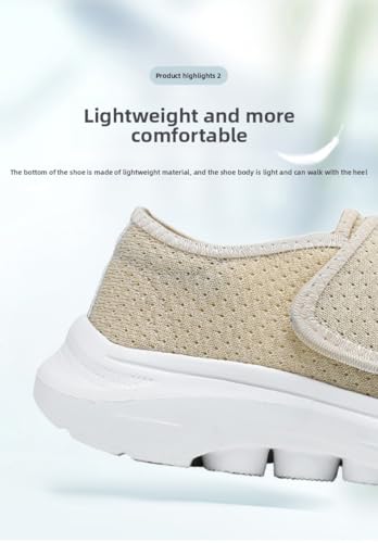 Women's Comfortable Walking Shoes Adjustable Hook and Loop Breathable Cotton Slip-On Sneakers Lightweight Cushioned for Older Ladies Casual Outfit 7