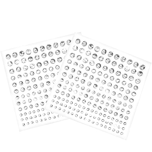 PHINGEER Clear Rhinestone Sticker, 2 Sheets Self-Adhesive Acrylic Crystal Gems Stickers, Round Diamante Gems for Nail Art Phone Decorations DIY Crafts Makeup Festival, 330 Pcs