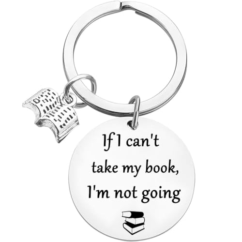 Llavero de libro para amantes de la lectura, regalo de club, llavero If I Can't Take My Book I'm Not Going, llavero de ratón de bibliotecario, regalos para mujeres, hombres, lectores, escritores,