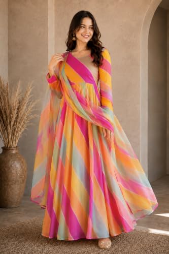 BANDRAGIRLS Rayon Printed Anarkali Gown Set - Image 4