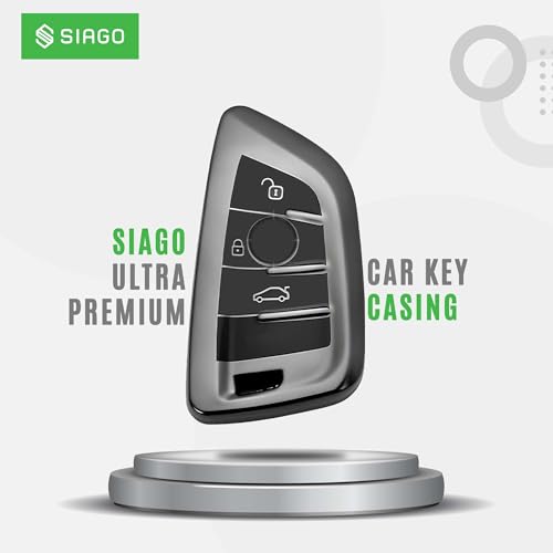 Image of SIAGO TPU Key Cover and Round Key Chain Compatible with BMW X4, X3, 5 Series, 6 Series, 3 Series, 7 Series 3 Button Flip Key (Grey)