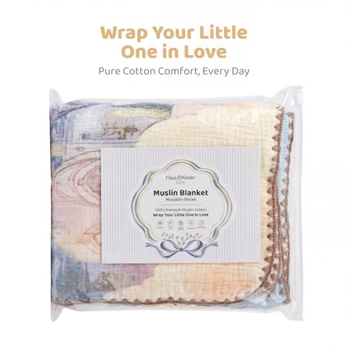 Image of haus & kinder Muslin Blanket for New Born Baby, Soft Breathable Baby Blankets Newborn, Baby Blanket for 0-2 Years, Baby Blanket for Crib Nursery & Stroller, New Born Baby Essentials | Floatopia
