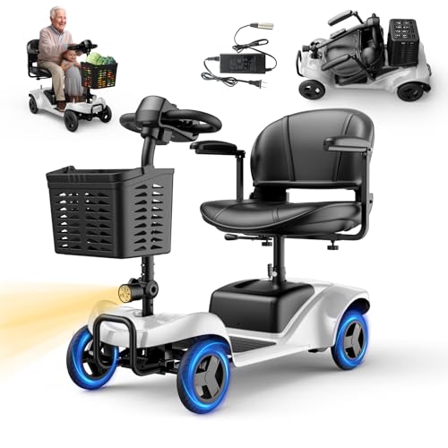 Image of Mobility Scooters for Seniors,4 Wheel Mobility Scooter,28 Miles Range,300LBS Capacity,Easy to Fold,24V /25AH,with LED Headlights and Basket,Charger Included,Silver