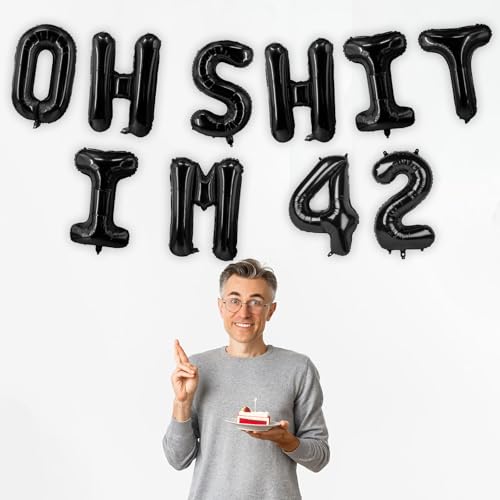 Image of Oh I'm 42! Latex Balloons 16 Inch Black Hallo Forty Two Cheers to 42 Years Old Theme Decor for Man Woman Happy 42nd Birthday Party Photo Studio Prop Flag Decorations Favors Supplies