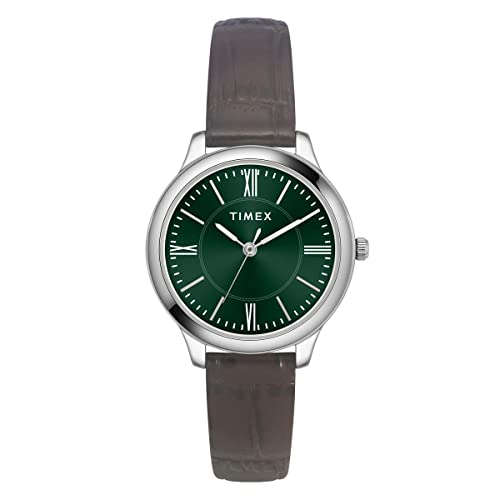 TIMEX Women Leather 3 Hands Analog Green Dial Coloured Quartz Watch, Round Dial with 30 Mm Case Width - Twel149Smu07, Band Color-Brown (B0C1T23384) Amazon Price History, Amazon Price Tracker