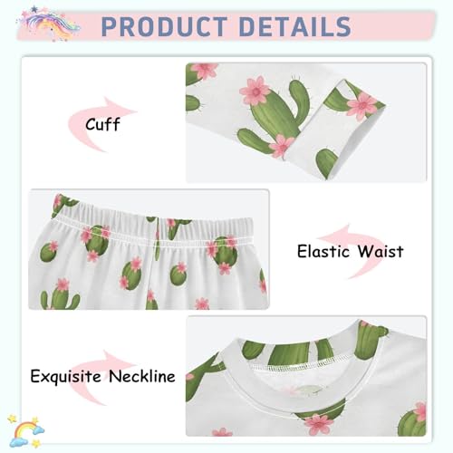Pajama Sets Long Sleeve Cactus Pattern with Flowers Soft Comfy Sleepwear 2 Piece PJS 3-8T4