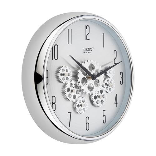 Image of Rikon RG-151 Chrome Analog Wall Clock - 40.64x38.10 CM Round Design for Office, Home & Living Room Decor