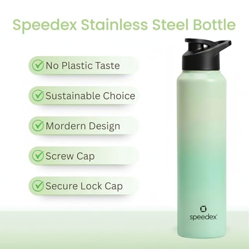 Image of Speedex Stainless Steel Water Bottle 1 Ltr, Leak Proof Sipper Cap, BIS Approved 1000 ml Metal Bottle For Daily, Office, School, Gym, Travel Use for Men, Women, Kids, Adults, Dual Green, Set of 1