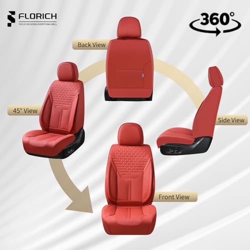 Image of FLORICH Seat Covers, Car Seat Covers Full Set, Luxury Nappa Leather Seat Covers, Breathable and Waterproof Car Seat Protector 5 Seat, Automotive Seat Covers Universal Fit for Most Cars-Red