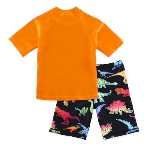 Image of Kids Short Sleeve Sunsuit Swimwear Boys Two Piece Rash-Guard-Sets Dinosaur Pattern
