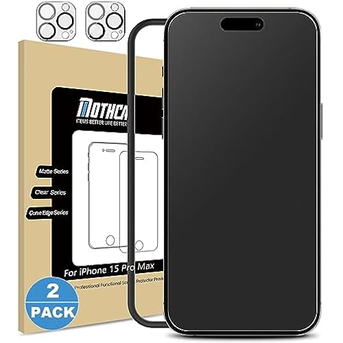 Mothca 2 Pack Matte Glass Screen Protector for iPhone 15 Pro Max[6.7 inch] + 2 Pack Camera Lens Protector, Anti-Glare & Anti-Fingerprint Case Friendly Tempered Glass Film, Bubble Free, Smooth as Silk