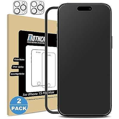 Mothca 2 Pack Matte Glass Screen Protector for iPhone 15 Pro Max[6.7 inch] + 2 Pack Camera Lens Protector, Anti-Glare & Anti-Fingerprint Case Friendly Tempered Glass Film, Bubble Free, Smooth as Silk