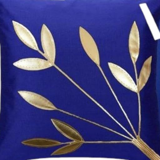 Image of Golden Floral Cushion Covers, 16x16 Inch, Set of 5 (Blue)