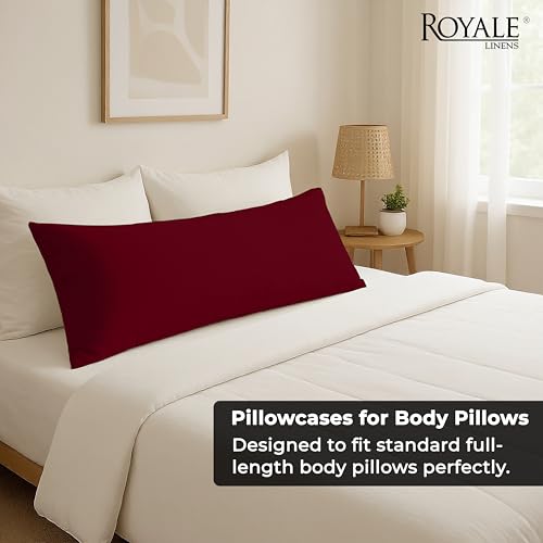 Image of ROYALE LINENS Body Pillow Cover - Double Brushed 1800 Microfiber - 20 inchx54 inch with Hidden Zipper Closure - Wrinkle & Fade Resistant - Super Soft Body Pillowcase 2 Pack (Burgundy, Pack of 2)