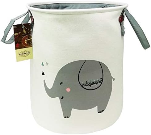 HUNRUNG Large Size Laundry Happer,Organizer Basket,Round Gift Baskets,Folding Cotton Fabric Bag for Baby Nursery,Toys,Playroom（Elephant