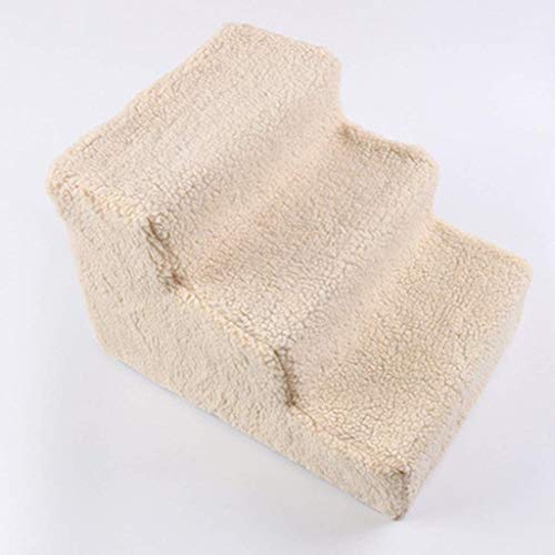 ペット用階段(高床対応) 7段の子猫と犬用ワイドペットステップ、ベッドとソファ用の取り外し可能で洗えるプラスチック製プラッシュペットステップ、室内ペットに最適(Beige)