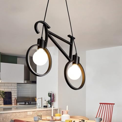 Image of JACKAL Metal Cycle Shape Pendant Light (Withbulb) - Pack of 1, Hanging Ceiling Light with Braided Cord | Fancy Lights for Home, Living Room, Cafe, Restaurants & Bar (Black)