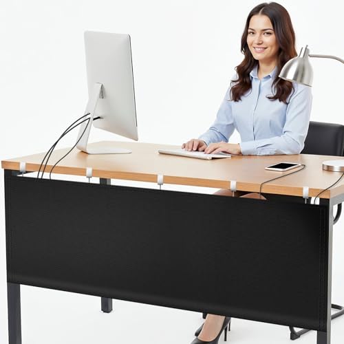 UNIFAMILY 2 in 1 No Drill Under Desk Privacy Panel with Cable Management Organizer Sleeve, 60 IN Oxford 600D Modesty Desk Panel with Cord Organizer, Desks Skirt for Home Office or Standing Workstation