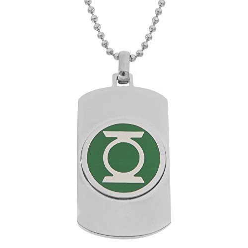 DC Comics Jewelry for Men, Green Lantern Superhero Stainless Steel Dog Tag Pendant, 22