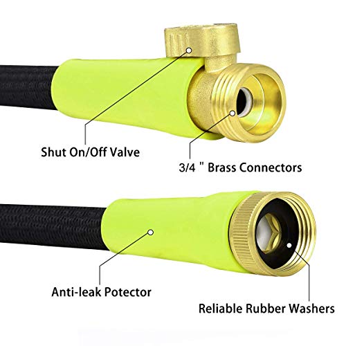 Sunflora 100 ft Expandable Garden Hose Bonus 10 feet with Solid Brass Fittings and 9 Patterns Spray Nozzle, Flexible No Kink Water Hoses for Lawn Total 110 Feet