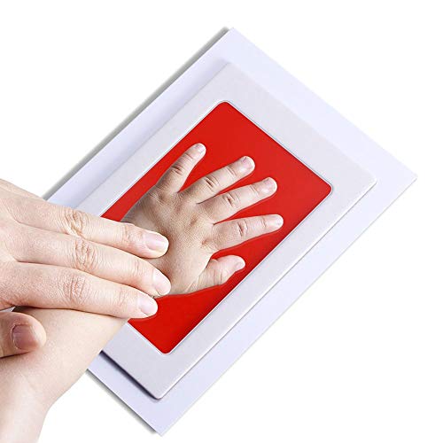 Baby Handprint Footprint Keepsake Kit Preserve Newborn Kid Touch with Ink Pad and Impression Prints Frame to Decorate and Gift for Child First Birthday Foot Hand inkpad Color: Red