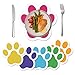 30 Pcs Disposable Dog Paw Print Placemats, Colourful Cartoon Decorative Placemats for Birthday Party Table Setting Supplies Decoration
