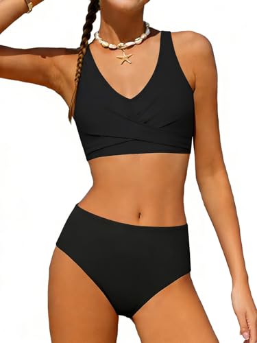 Image of Girls Swimsuit 2 Piece Bikini Set Swimwear Solid Color Bathing Suit 9-16T | Tropical Floral, Criss Cross, for Teen & Preteen