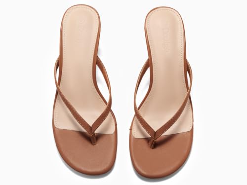 Image of Coutgo Women's Kitten Heels Flip Flops Thong Heeled Sandals Round Open Toe Comfortable Summer Beach Shoes