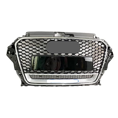 Honeycomb Grill Mesh Black and Silver Compatible with Audi A3/S3 8V 2014 2015 2016 RS3 Quattro Style Hex Mesh Front Bumper Hood Grille (Color : Chrome Emblem)