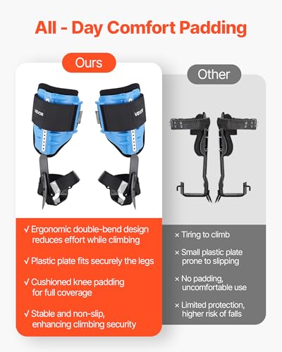 Image of VEVOR Tree Climbing Spikes, 1 Pair Height-Adjustable Climbing Spurs, 350lbs Load Capacity Tree Climbing Gear with Straps, Arborist Equipment for Climbers, Hunting, Fruit Picking