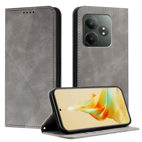 Mo-Somnus Kompatibel mit Oppo Realme GT Neo 6 SE Hülle, Schutzhülle Oppo Realme GT Neo 6 SE, Magnet PU Leder Tasche Handyhülle Klappbar Brieftasche Klapphülle (Grau)