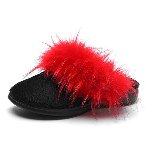 SOLLBEAM Fuzzy House Shoes with Arch Support Orthotic Heel Cup Sandals Slippers for Women2
