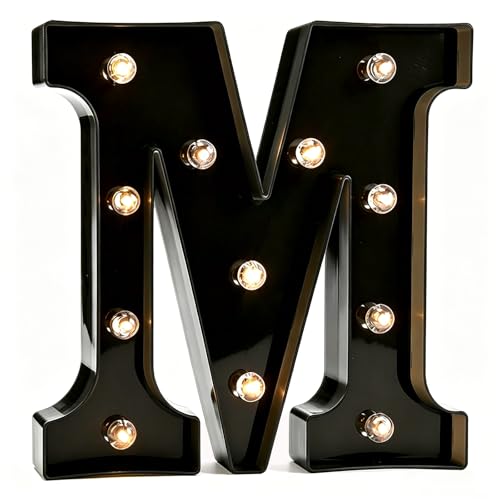 Image of Pooqla Black Light Up Letter M, Marquee Letters Black Room Decor | LED Lighted Letters Birthday Party Decorations, Gifts for Boys Men Christmas Anniversary Night Light Home Bar Room Decoration