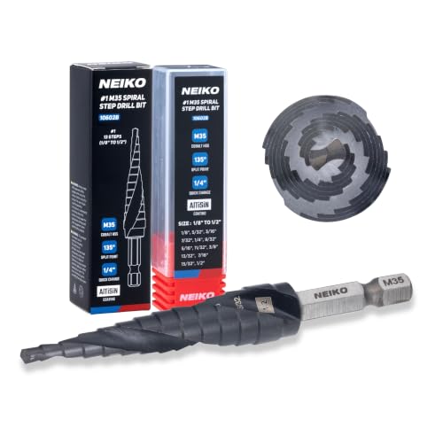 Image of NEIKO 10602B Step Drill Bit, 13 Steps 1 /8 inch to 1 /2 inch Spiral M35 Cobalt, AlTiSiN Coated, 1 /4 inch Quick Change Step Bits for Steel, Metal, Wood, Plastic, Unibit Cone Drill Bits, Two Flute