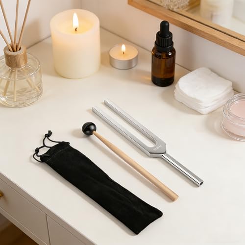 Image of HASTHIP 512Hz Tuning Fork, 21.5cm Aluminum Alloy Music Tuning Fork for Sound Healing, Instrument Tuning & Meditation Therapy, with Velvet Drawstring Storage Bag & Striker