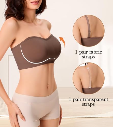 Image of Strapless Bra for Women Seamless Bandeau Bra Wireless Push Up Bralette | Non-Slip Bust Padded Removable Adjustable Straps Suitable for all Clothing