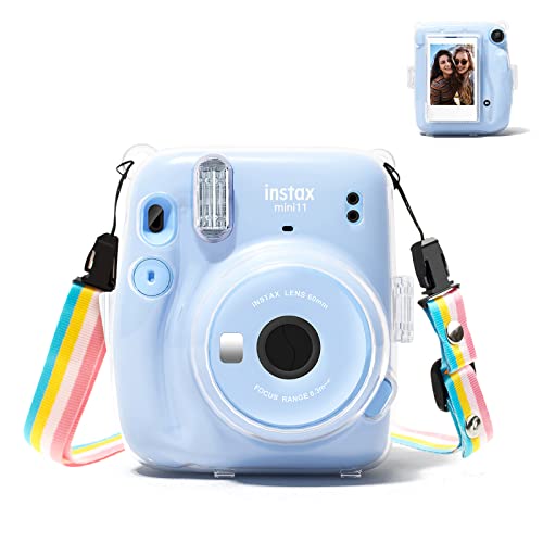 Rieibi Funda Instax Mini 11 - Protectora Transparente para cámara instantánea Fujifilm Instax Mini 11 Funda - Crystal Hard PC Cover con Correa de Hombro extraíble - Transparente