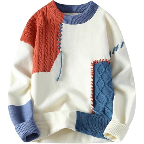 Men Colorblock Jumper Cable Knitted Casual Cable Knit Jumper Pullover Long Sleeve Male Winter Pullover Tops