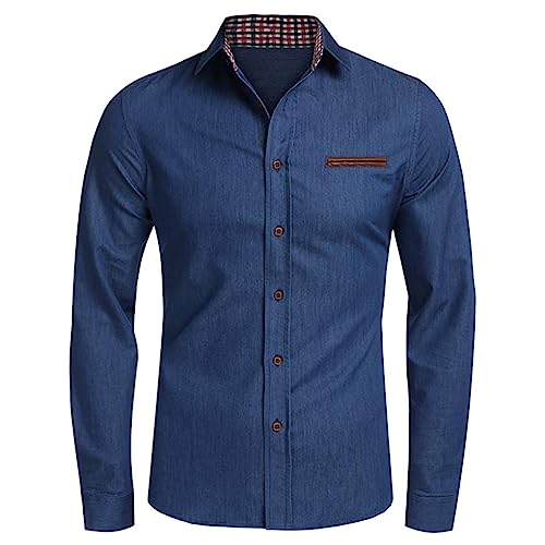 Chemise en jean homme slim regular hauts solides manches longues bleu ciel