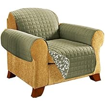 CELINE LINEN Reversible Quilted Furniture Protector- Special Treatment Microfiber As Soft as Egyptian Cotton, Green Leaf Chair