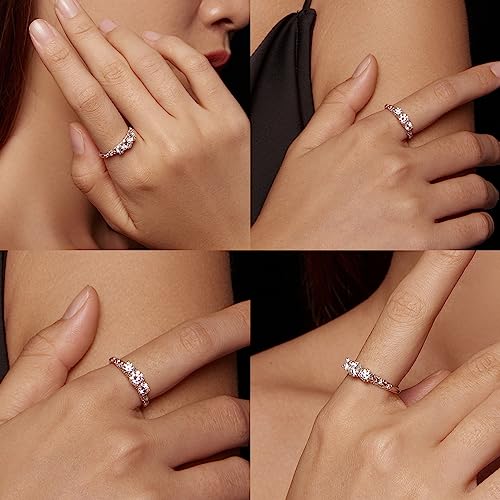 Moissanite Rings for Women Engagement Ring Wedding Band 925 Sterling Silver 3 Stone 6 Stone Moissanite Engagement Ring 18K White Gold Plated D Color VVS1 Promise Ring Jewelry Gift for Women Size 6-93
