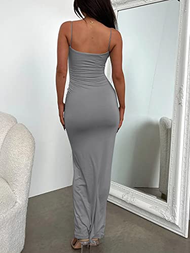 Lillusory Womens Sexy Dresses Summer Fall Fashion Evening Slip Sexy Midi Prom Sleeveless Blackless Bodycon Party Long Maxi Dress Outfits Clothes Grey #TOP3